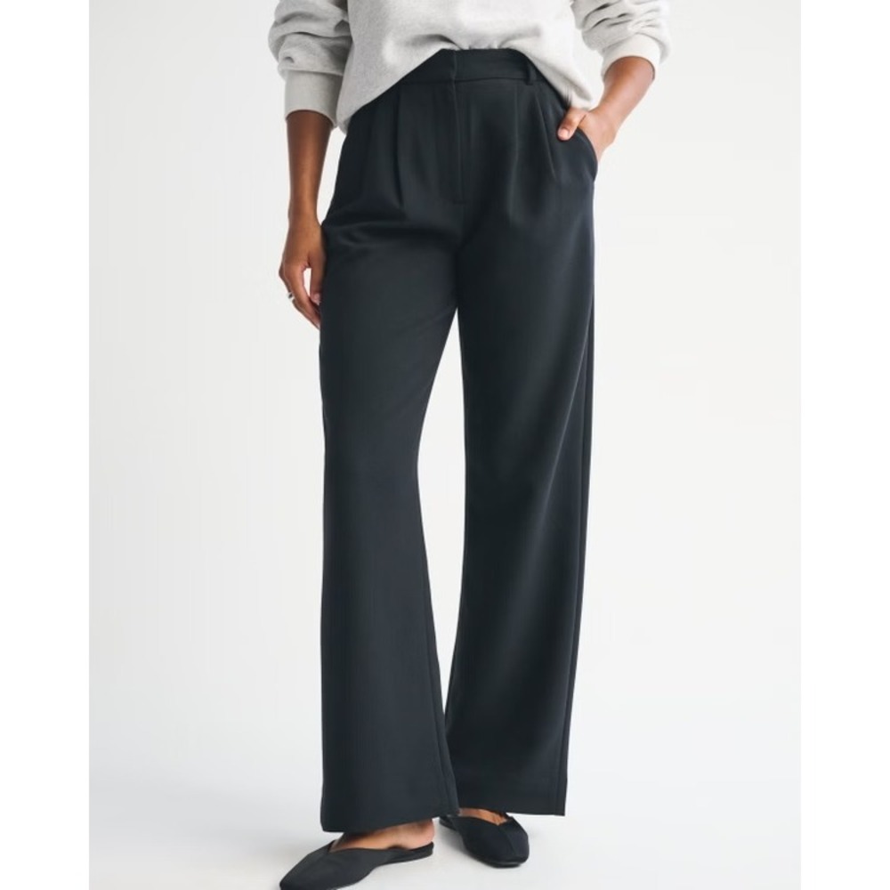Abercrombie & Fitch Curve Love Sloane Tailored Wide Leg Pant Black Size 27/4S